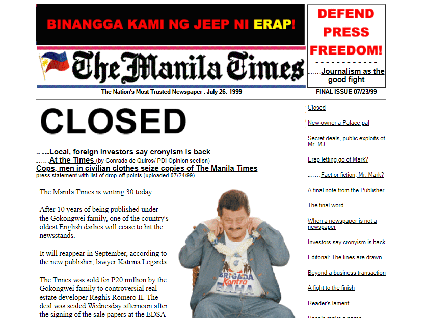Manila Times final issue - July 23, 1999